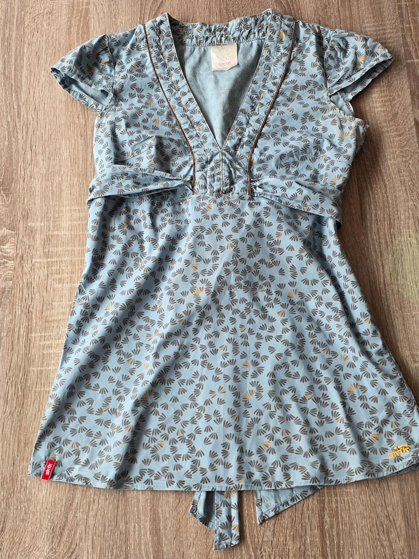 Vintage Skunkfunk Blue & Grey Fan Print Empire Waist Top - Size 1