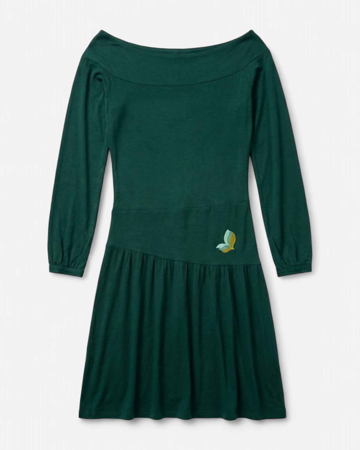 Vestido verde midi cuello barco