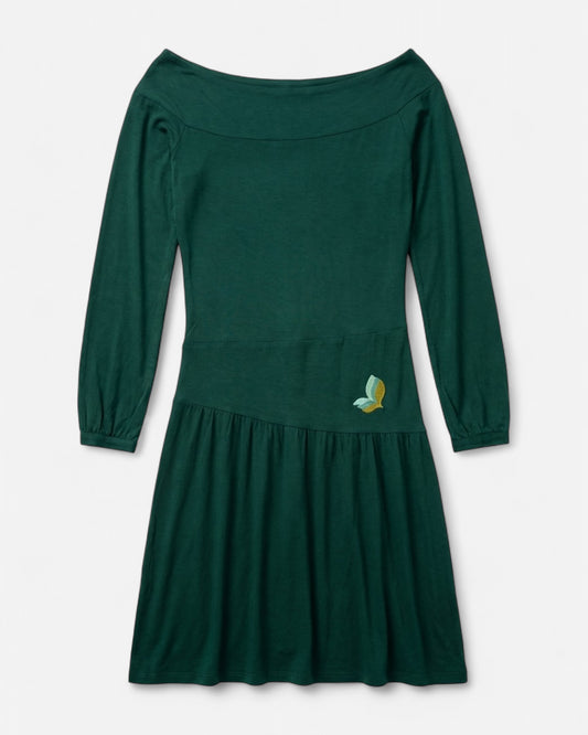 Robe midi verte à col bateau