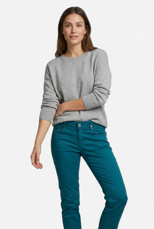 Straight denim-style trousers in petroleum blue