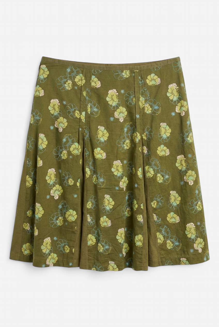 GREEN PRINTED FLARED SKIRT