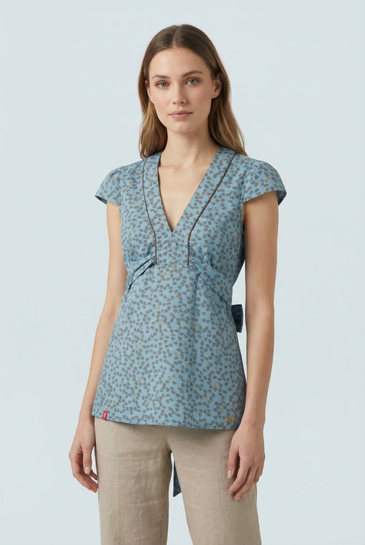 Vintage Skunkfunk Blue & Grey Fan Print Empire Waist Top - Size 1