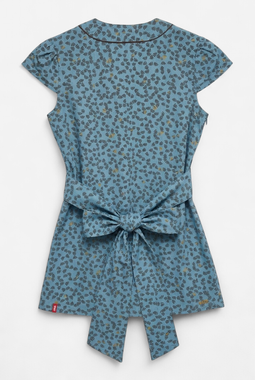 Vintage Skunkfunk Blue & Grey Fan Print Empire Waist Top - Size 1