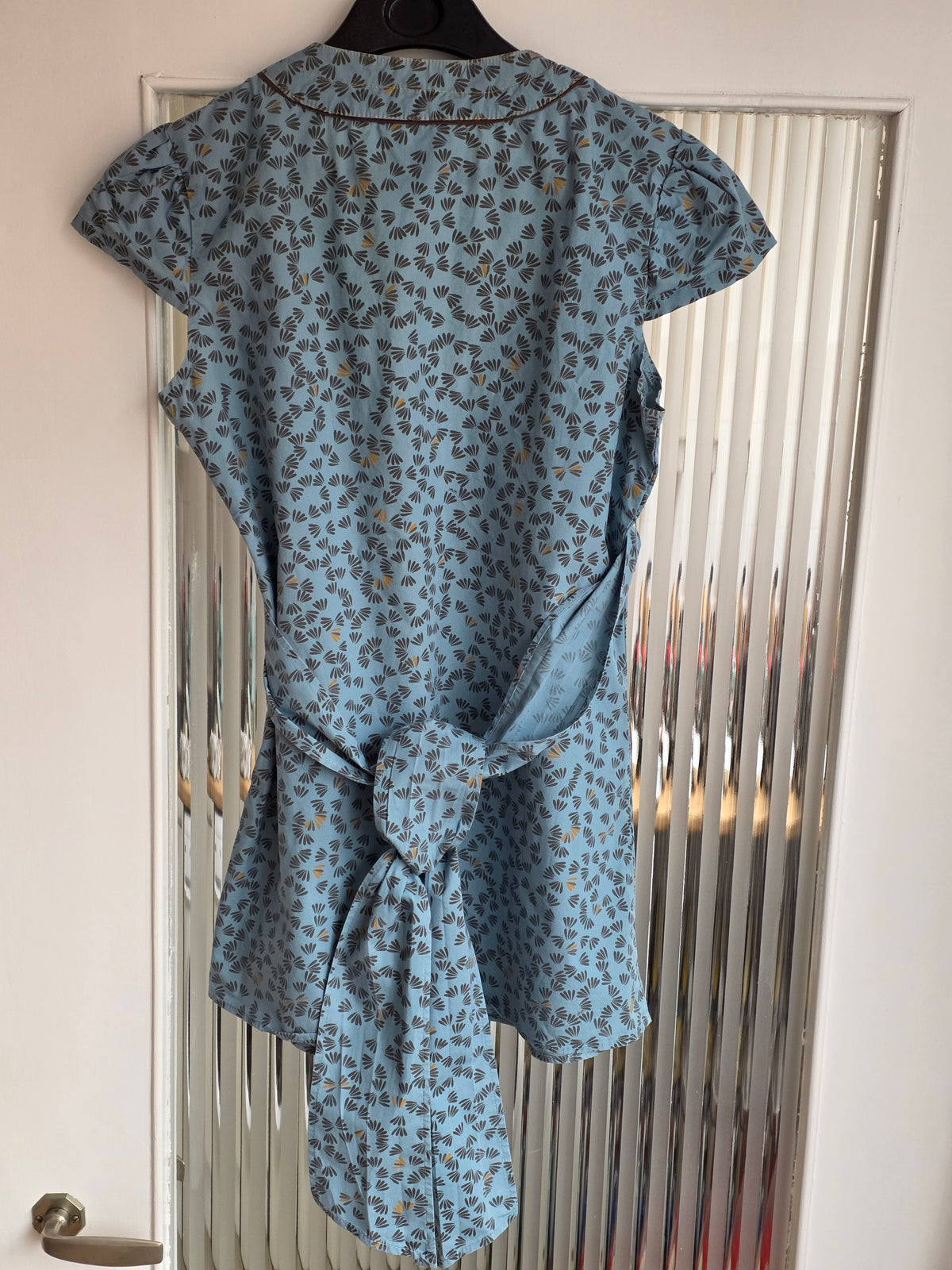 Vintage Skunkfunk Blue & Grey Fan Print Empire Waist Top - Size 1