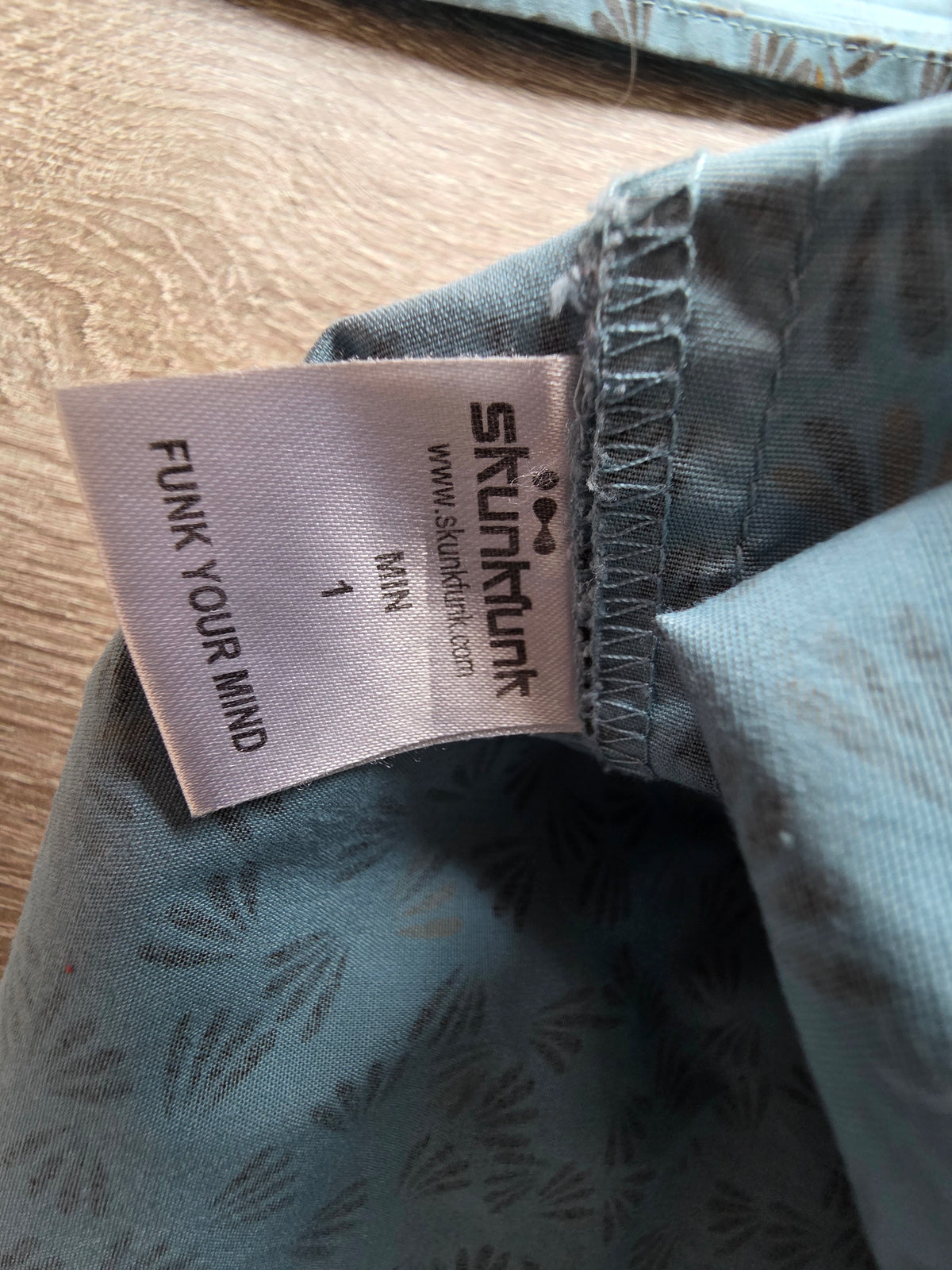 Vintage Skunkfunk Blue & Grey Fan Print Empire Waist Top - Size 1