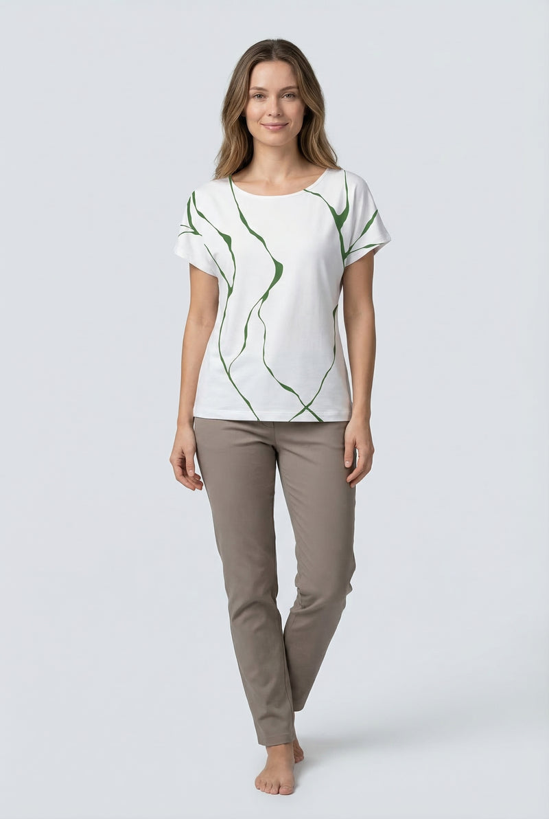 T-shirt blanc et vert olive