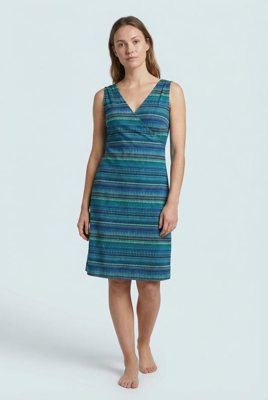 Sleeveless summer dress in green and blue tones