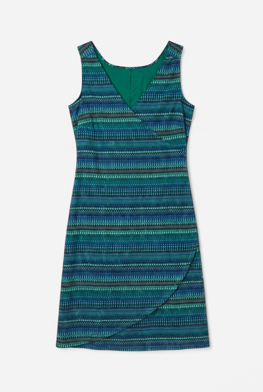 Sleeveless summer dress in green and blue tones