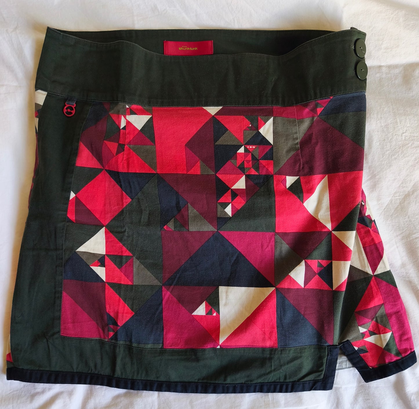 jupe courte multicolore, zip sur le côté, coton