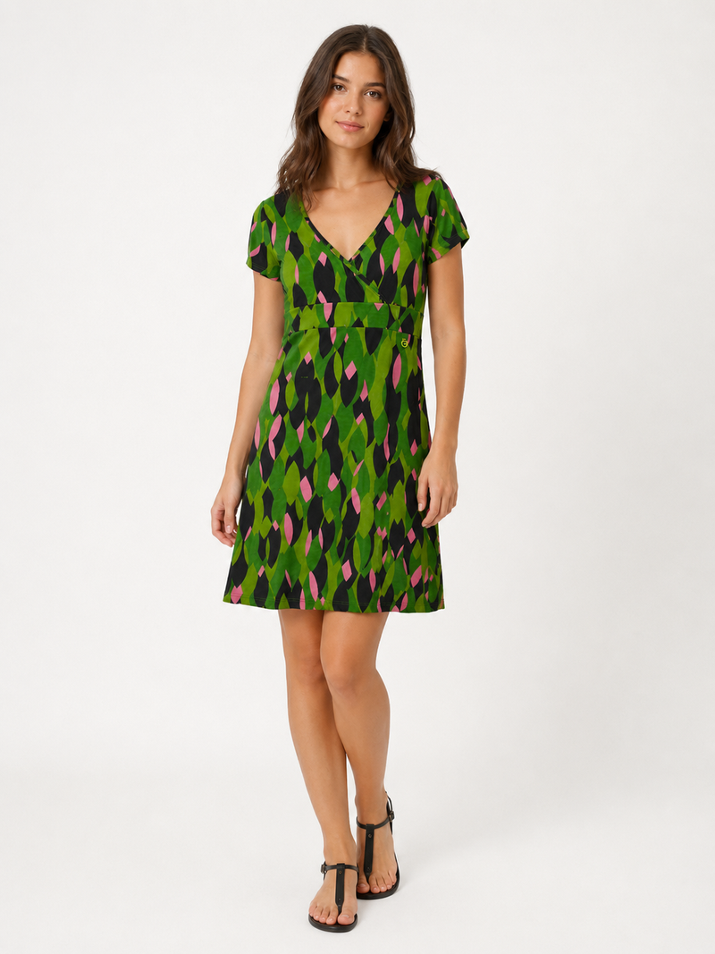 Robe empire effet portefeuille à imprimé feuilles géométriques