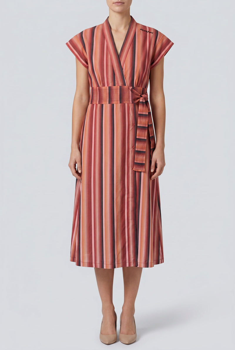 Robe été col drapé, fermeture croisée : Velcro 3 pressions et ceinturée sur côté + 3