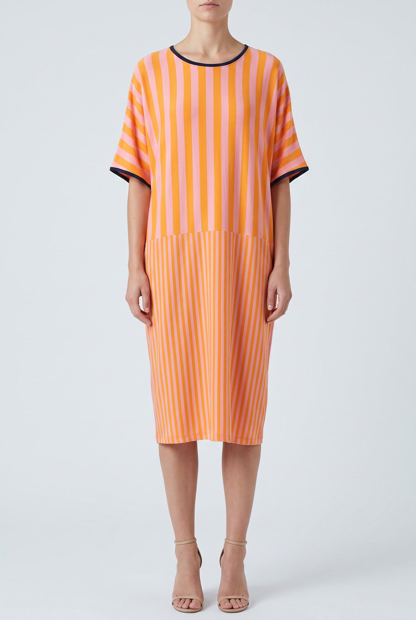 Robe Geaxi à rayures verticales orange et roses
