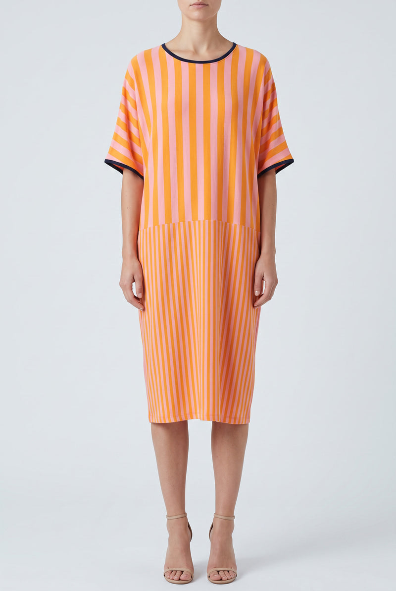 Robe Geaxi à rayures verticales orange et roses