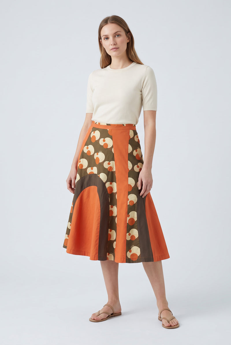 Jupe orange, marron à motifs