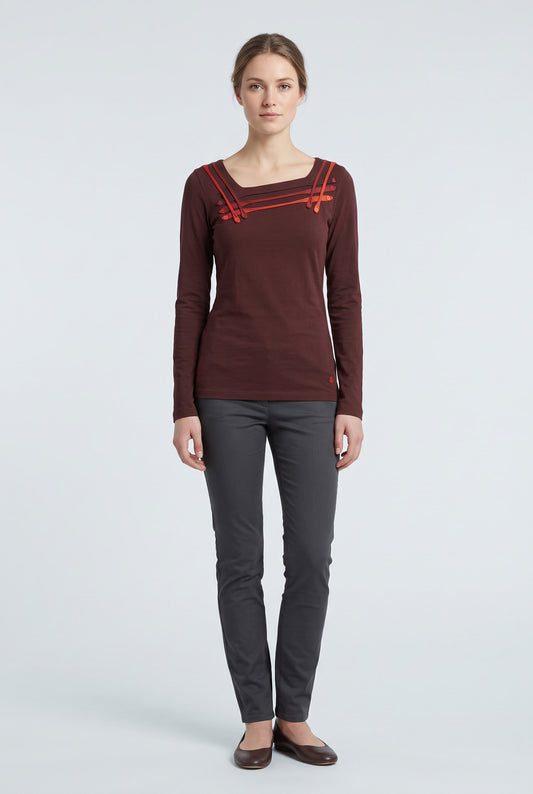 Long-sleeved T-shirt with an asymmetric neckline