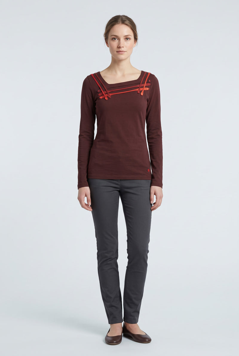 T-shirt à manches longues et col asymétrique